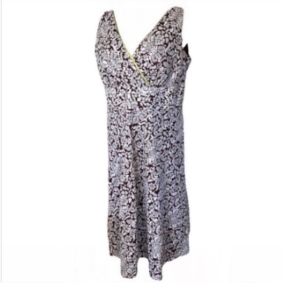 New Robbie Bee Floral Dress Surplice Brown White Green Midi Lined Vneck 20W Plus - Picture 1 of 16